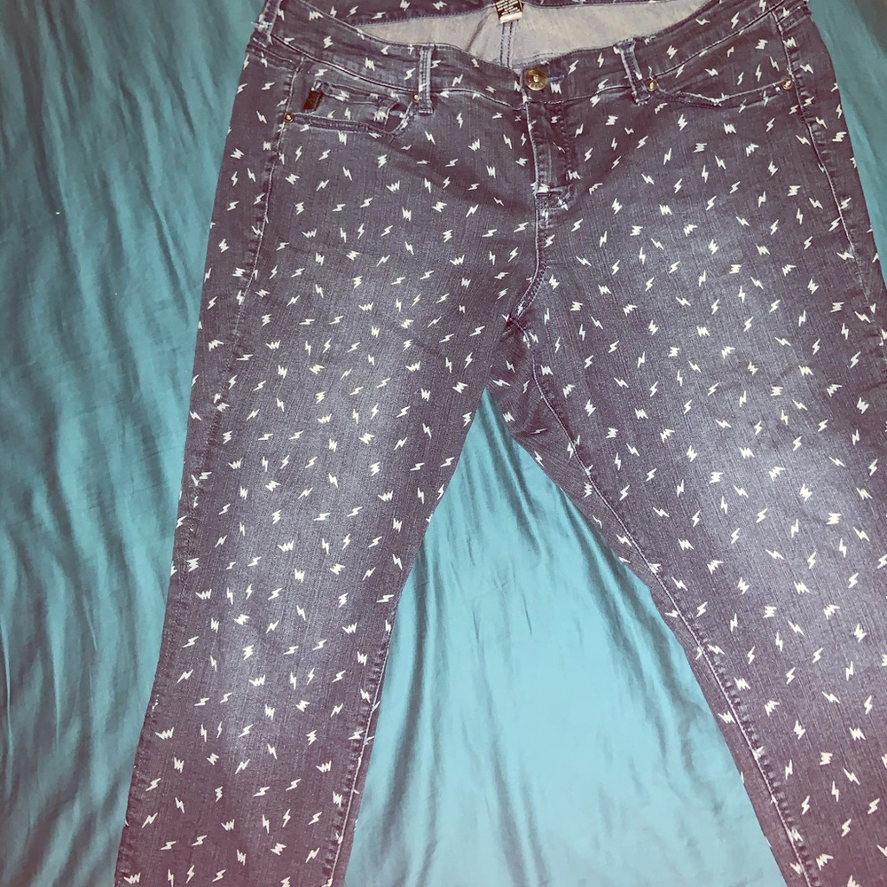 Stylish Blue Jeans with White Lighting Bolts